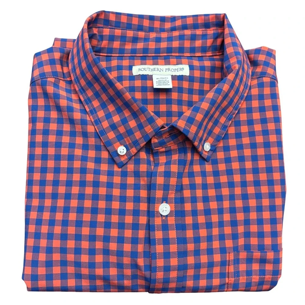 Southern‎ Proper | Mens XL | Gingham Button Down Shirt | Red Blue | Performance